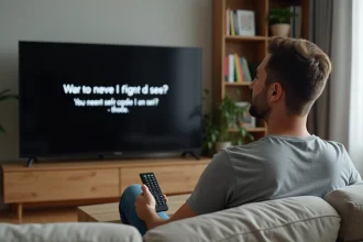 Homme frustré face à un téléviseur Bouygues affichant un code erreur S1 ou C1 sur écran noir