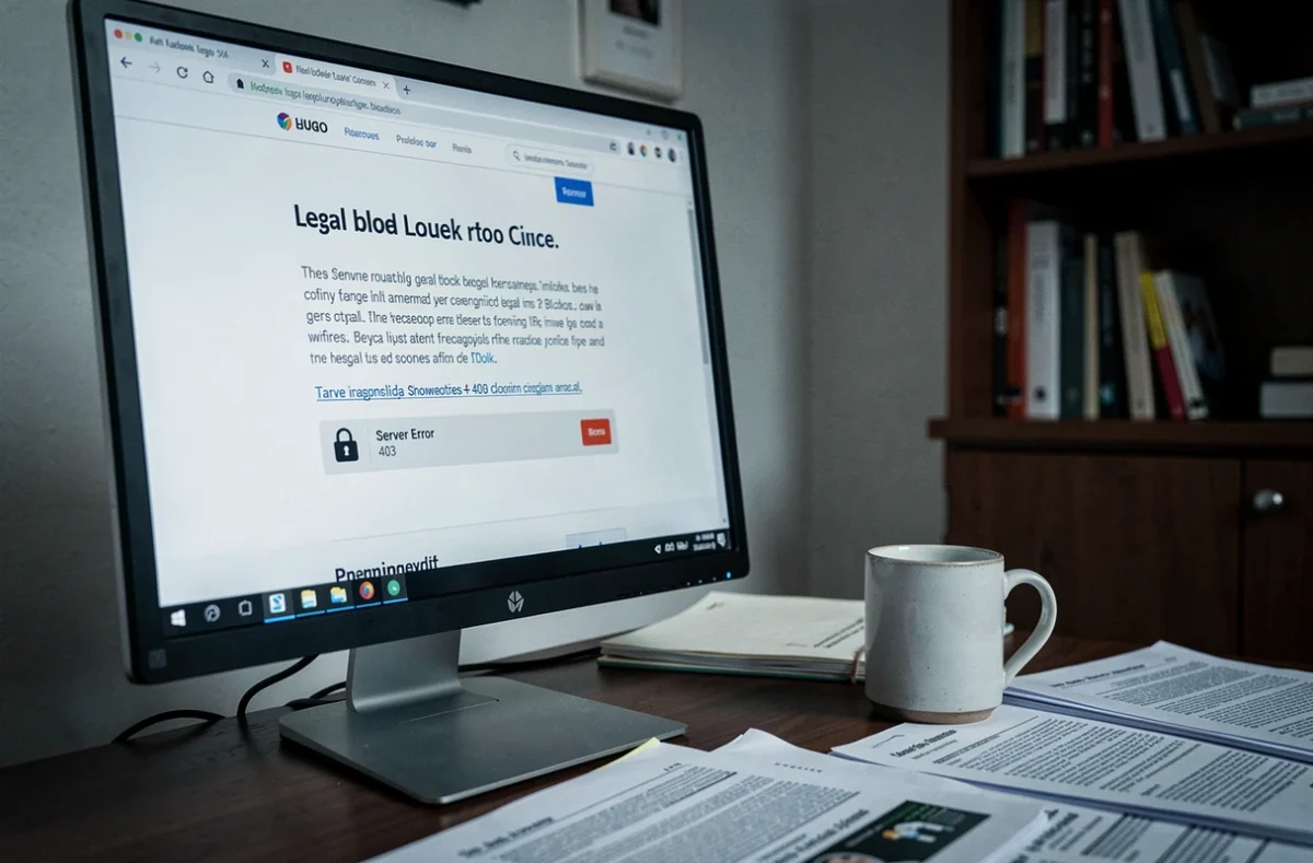 Écran d'ordinateur affichant un message de blocage légal et un code d'erreur serveur, illustrant les causes possibles du dysfonctionnement de Dopriv