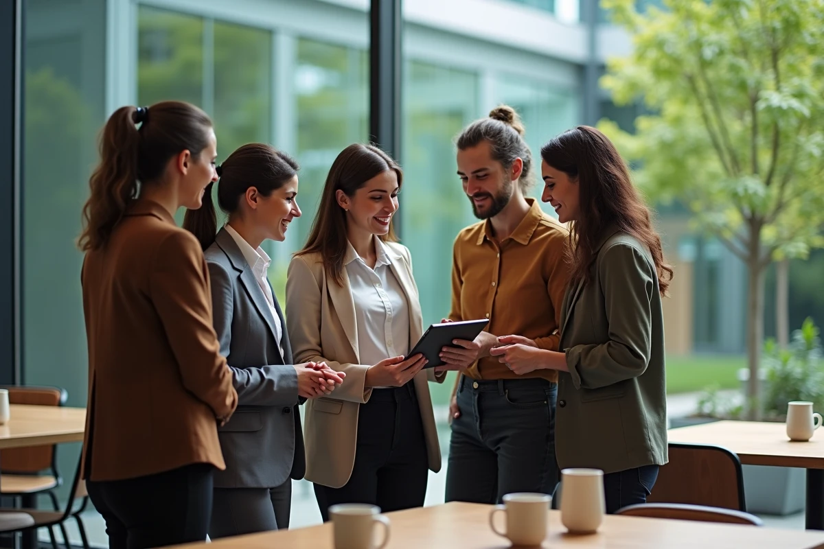 Enseignants discutant dans la salle du personnel