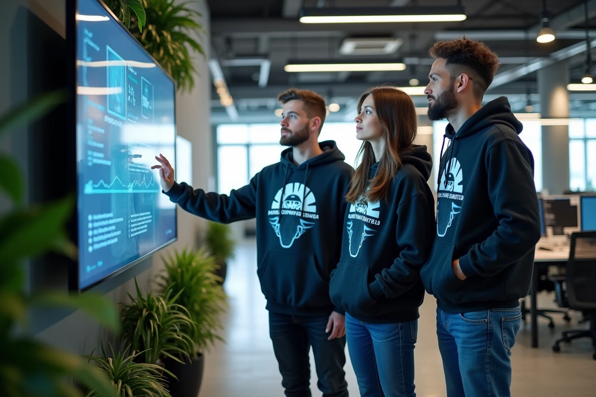 Groupe de professionnels IT collaborant dans un espace moderne