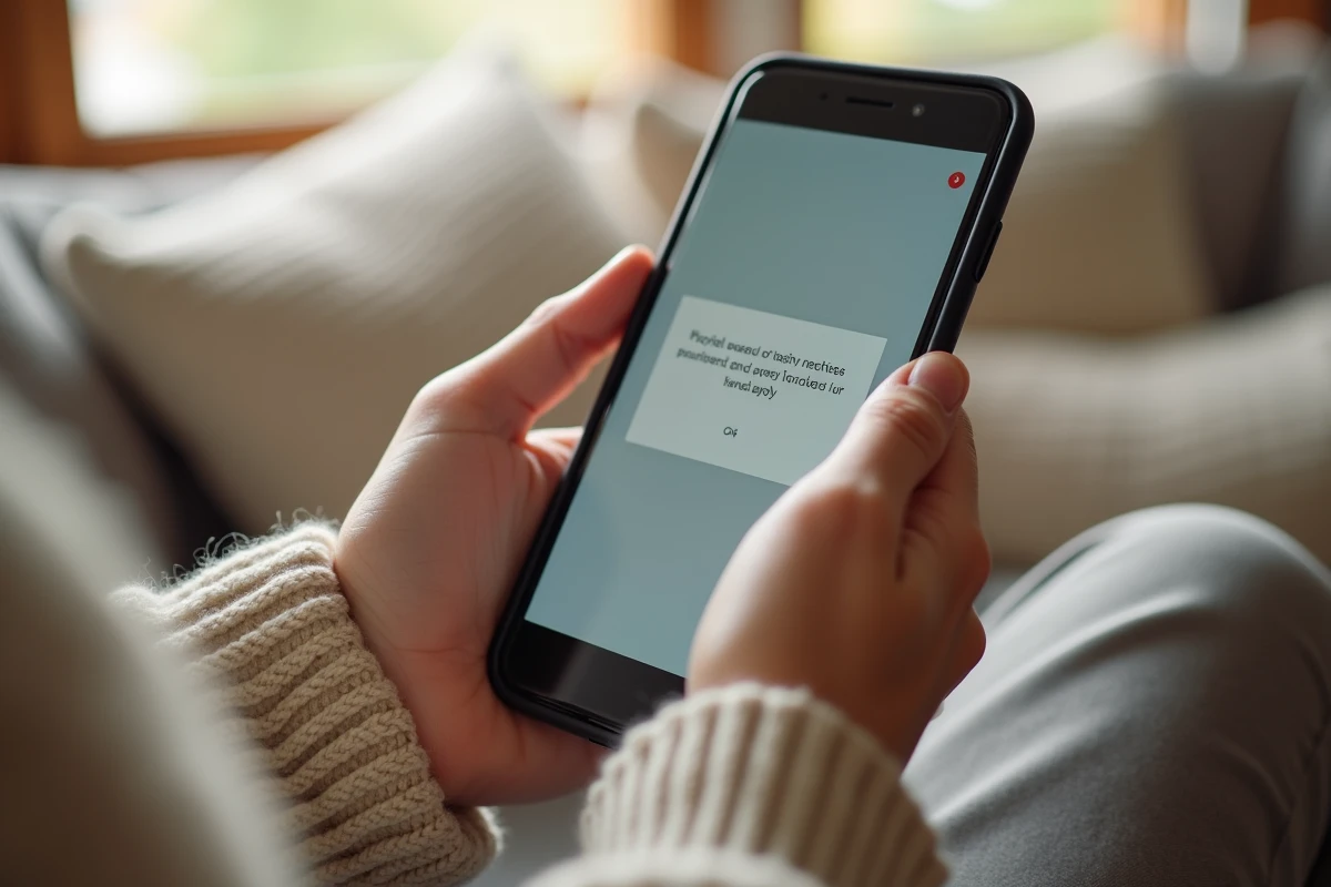 Gros plan de mains tenant un smartphone affichant une erreur d'application tierce liée à Instagram Stories