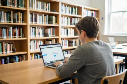 Étudiant se connectant à l'espace numérique de son université