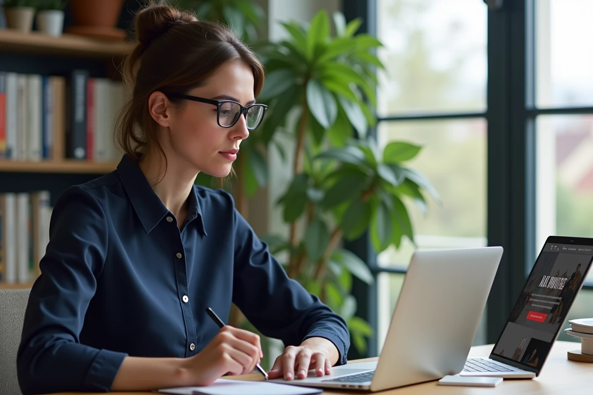 Femme au bureau regardant l'écran du Portail Arena AixMille