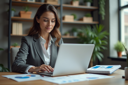 Femme professionnelle en réunion dans un bureau moderne