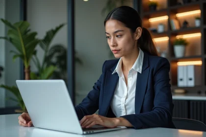 Jeune femme professionnelle travaillant sur un design web moderne