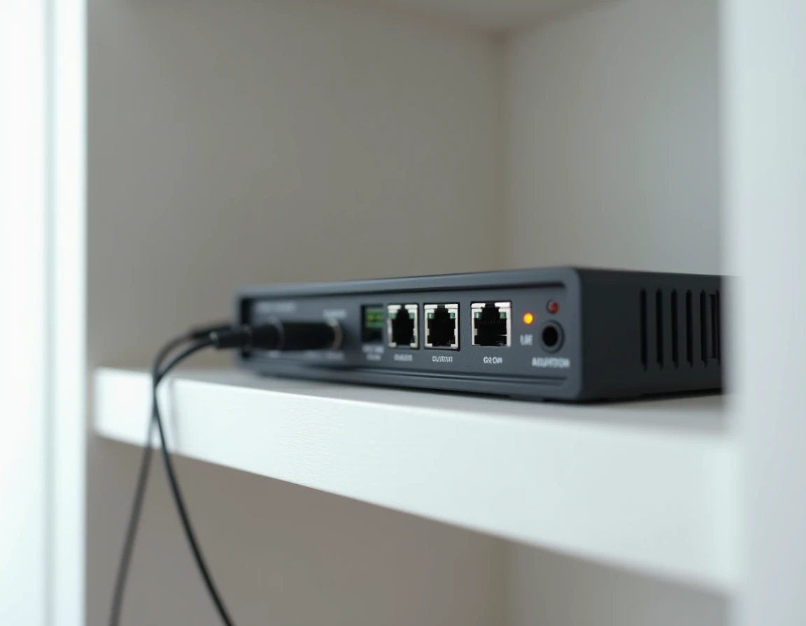 Gros plan sur les câbles et voyants d'une box Bouygues indiquant un dysfonctionnement lié au code F3411