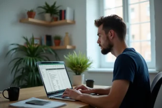 Homme concentré apprenant la boucle For Loop en VBA sur Excel dans un bureau à domicile