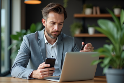 Homme d'affaires concentré sur son ordinateur portable