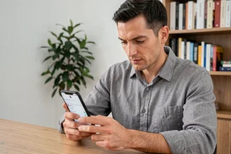 Homme explorant les réglages cachés d'un Google Pixel 9 dans un bureau moderne à domicile