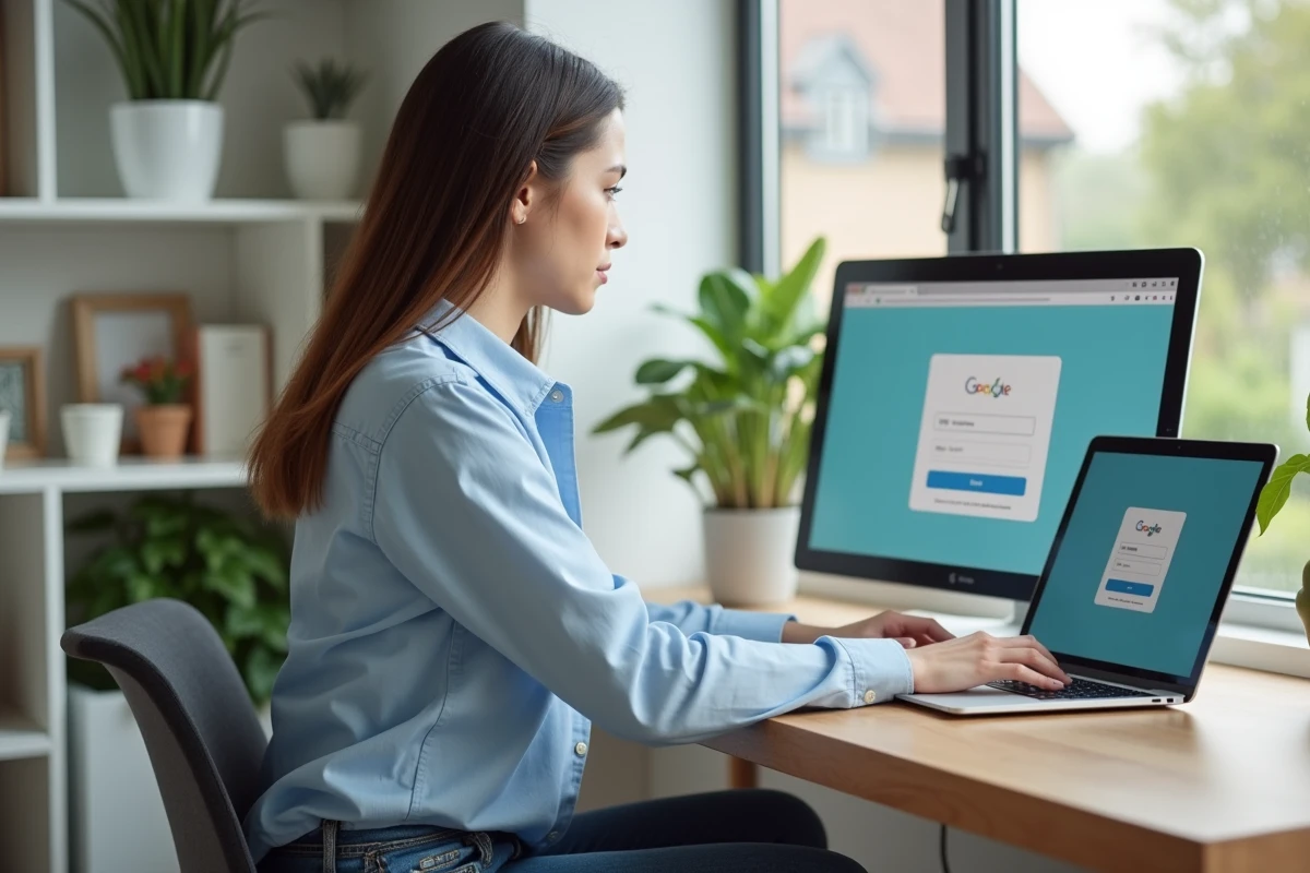 Jeune femme au bureau utilisant un ordinateur portable