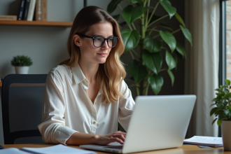 Jeune femme analysant des outils SEO sur son ordinateur