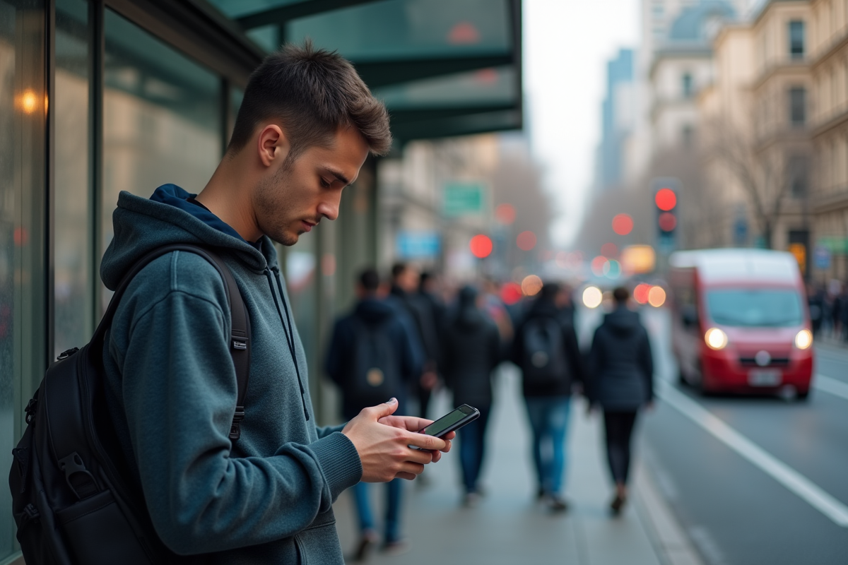 Jeune homme regardant une publicité ciblée sur son smartphone