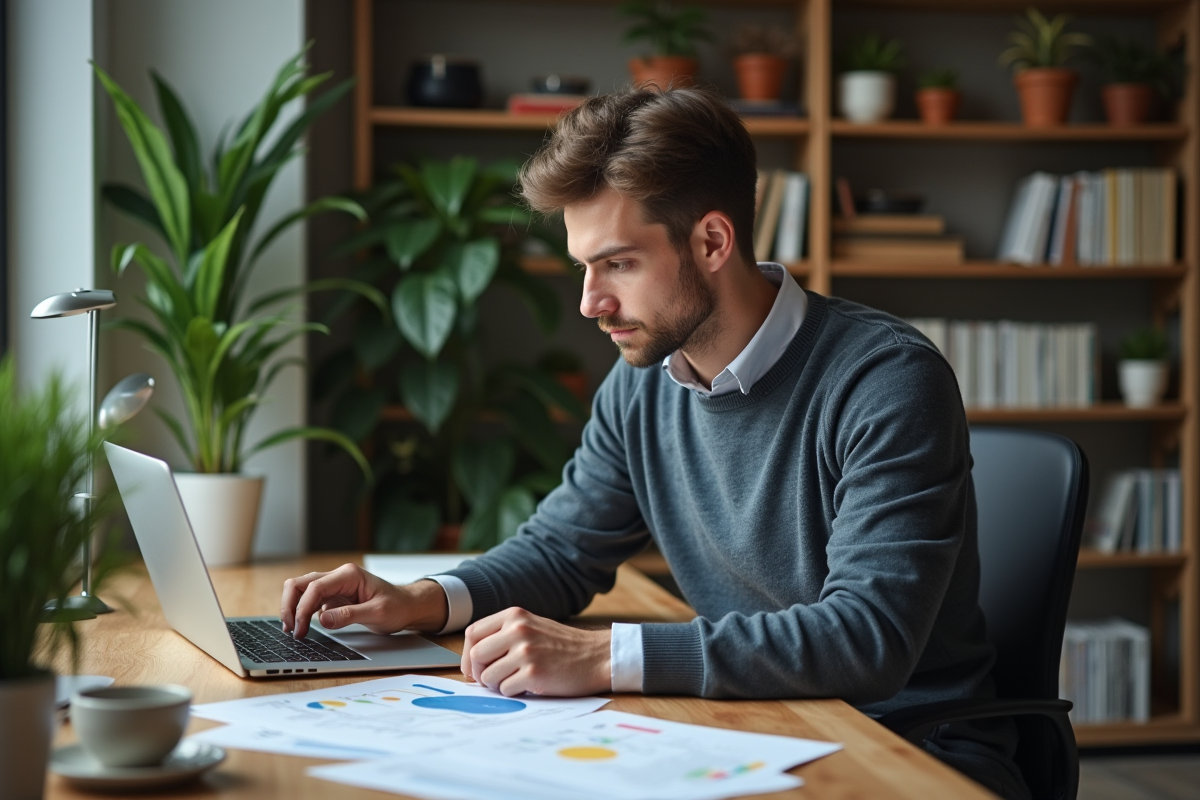 Jeune responsable marketing analysant un document ICP