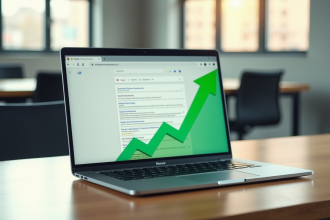 Ordinateur portable affichant résultats Google avec flèche verte