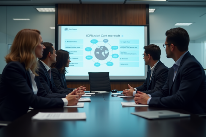 Groupe de professionnels discutant autour d'un tableau ICP