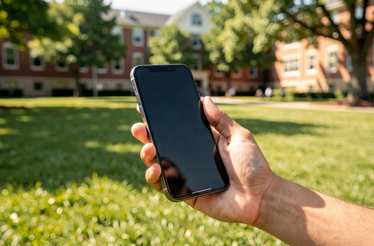 Smartphone connecté au wifi d'un campus universitaire