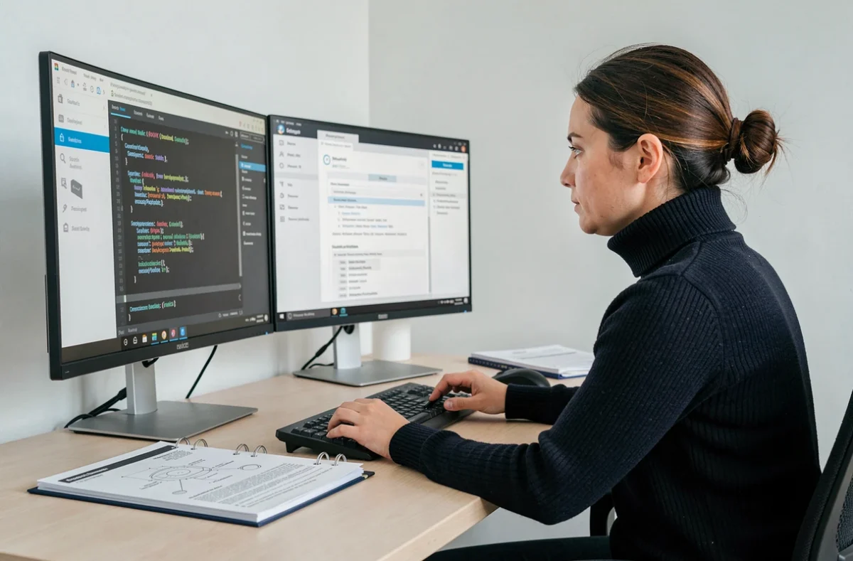 Ingénieure développant des solutions de cybersécurité souveraines dans les locaux de Stormshield