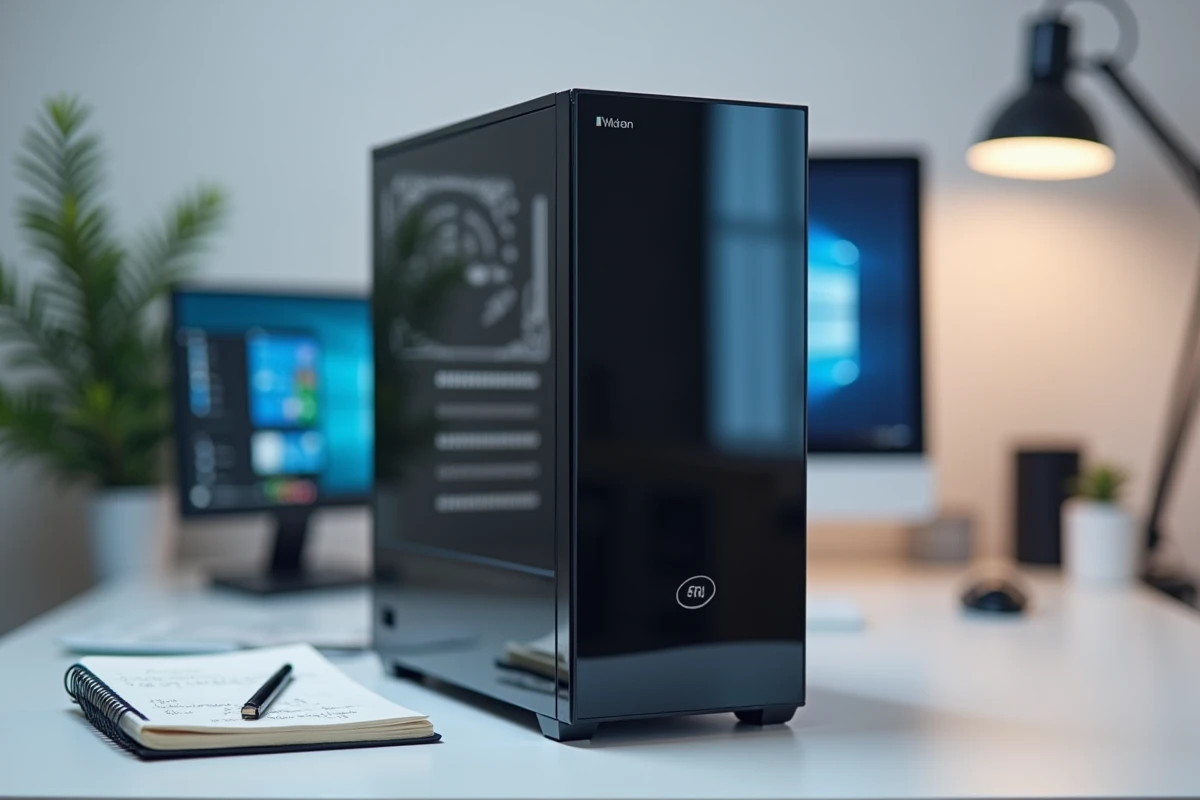 Tour PC neuf avec clé USB d'installation et écran de configuration du système d'exploitation